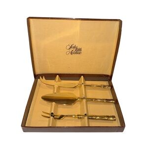Vintage Saks Fifth Ave‎ gold-tone Stainless Steel Cheese Knife set, original box
